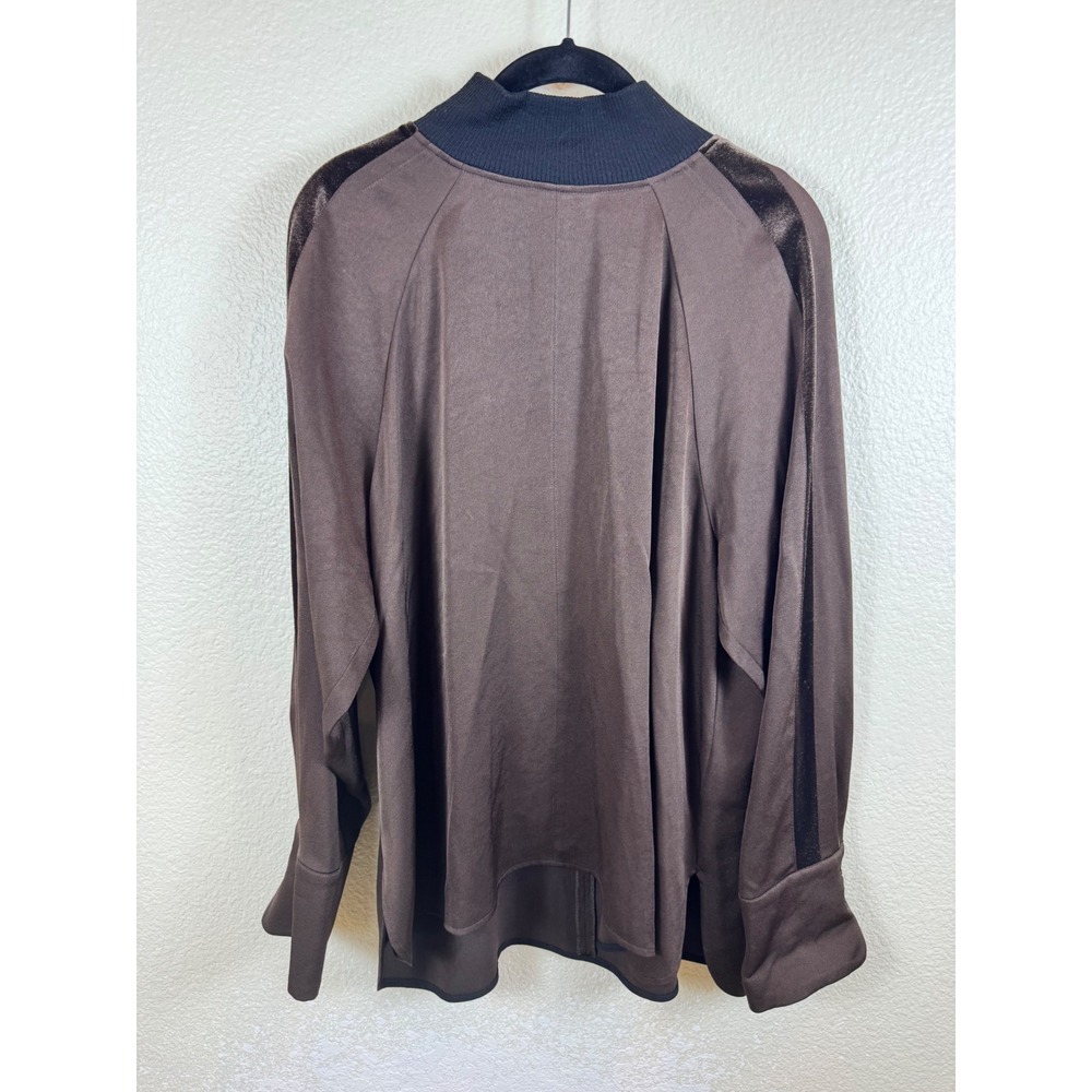 Marella Brown Mock Neck Velvet Blouse Womens 12 Dark Academia Quiet Luxury